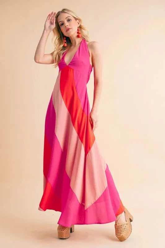 Aemi+Co Color Block Sleeveless Maxi Dress PINK COMBO - Fashorio