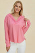Double Take Full Size High-Low Dropped Shoulder Long Sleeve Hoodie Pink - Fashorio
