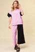 Double Take Full Size Texture Contrast T-Shirt and Wide Leg Pants Set Pink - Fashorio