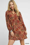 Umgee Boho Mix Paisley Babydoll Dress RED MIX - Fashorio