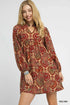 Umgee Boho Mix Paisley Babydoll Dress RED MIX - Fashorio