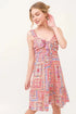 And The Why Tied Front Smocked Back Tiered Boho Printed Dress Red Multi - Fashorio