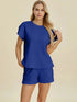 Double Take Full Size Texture T-Shirt and Shorts Set Royal Blue - Fashorio