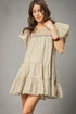 Umgee Floral Ruffled Cap Sleeve Tiered Mini Dress Sage - Fashorio