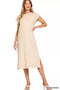 Zenana Round Neck Side Slit Midi Dress SAND BEIGE - Fashorio