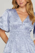 She + Sky Crinkle Woven V-Neck Balloon Sleeve Mini Dress - Fashorio