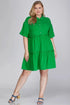 She + Sky Full Size Button Front Frill Tiered Mini Dress Plus Size - Fashorio