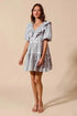 SO ME Cotton Printed Ruffle V Neckline Dress with Side Tie - Fashorio