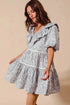 SO ME Cotton Printed Ruffle V Neckline Dress with Side Tie - Fashorio