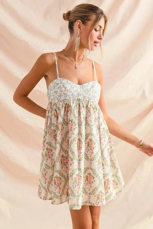 SO ME Mixed Floral Print Sleeveless Mini Dress - Fashorio