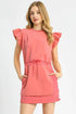 Umgee Luxe knit Ruffle Sleeve Drawstring Mini Dress Strawberry - Fashorio