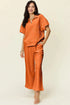Double Take Full Size Texture Half Zip Short Sleeve Top and Pants Set Tangerine - Fashorio