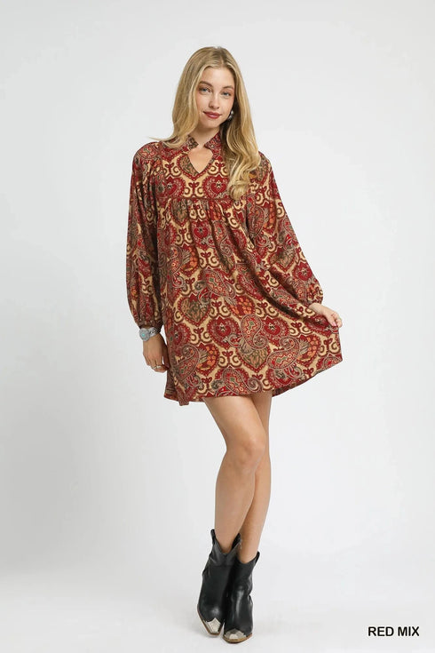 Umgee Boho Mix Paisley Babydoll Dress - Fashorio