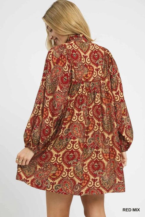 Umgee Boho Mix Paisley Babydoll Dress - Fashorio