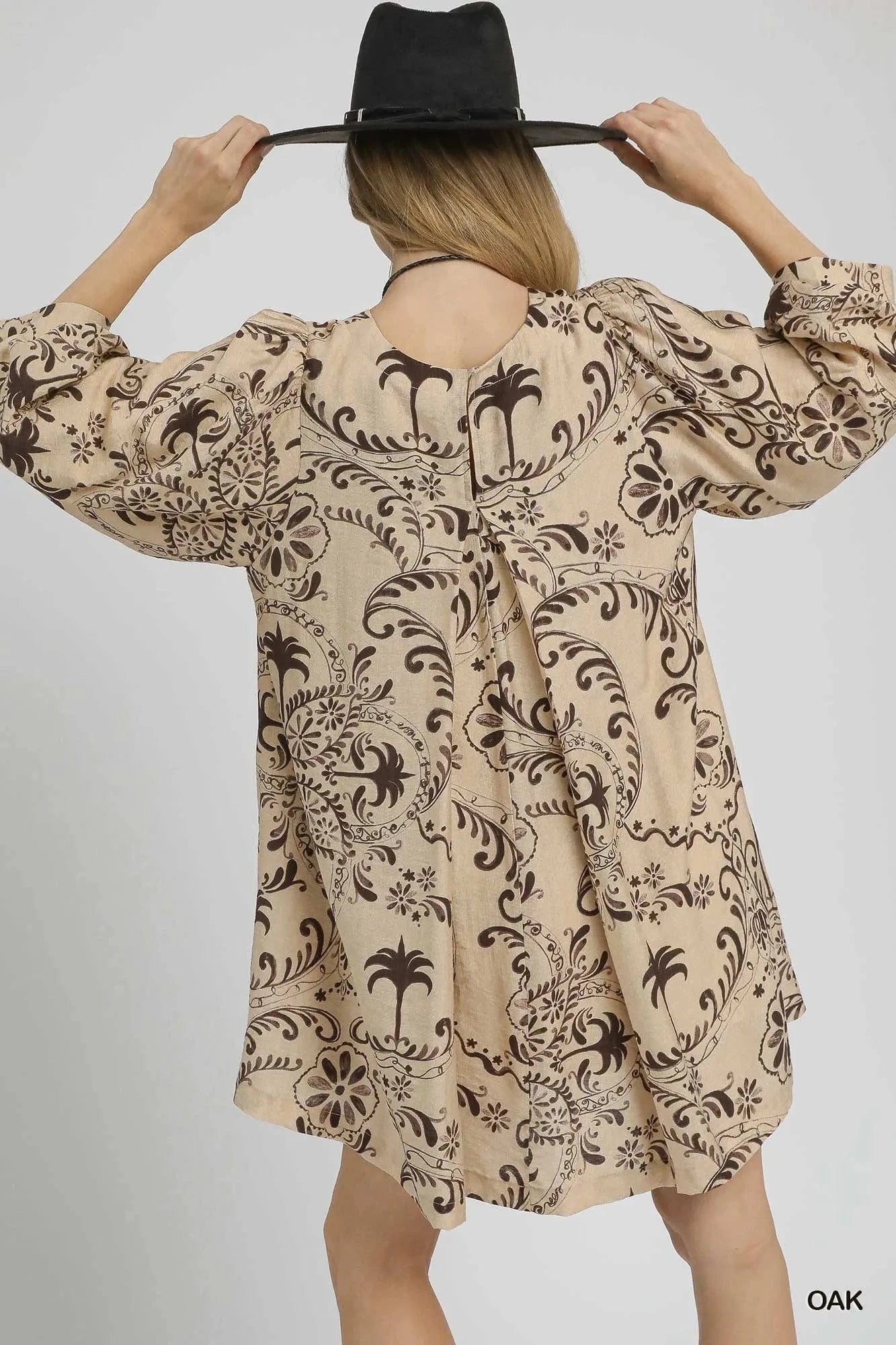Umgee Boho Printed Balloon Sleeve Mini Dress - Fashorio