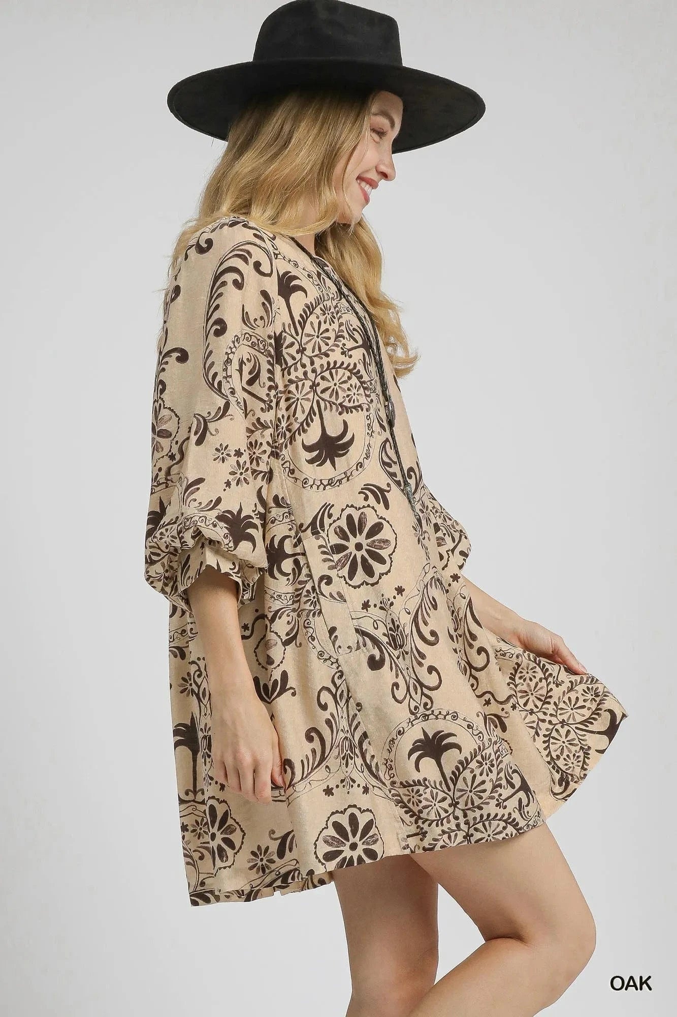 Umgee Boho Printed Balloon Sleeve Mini Dress - Fashorio