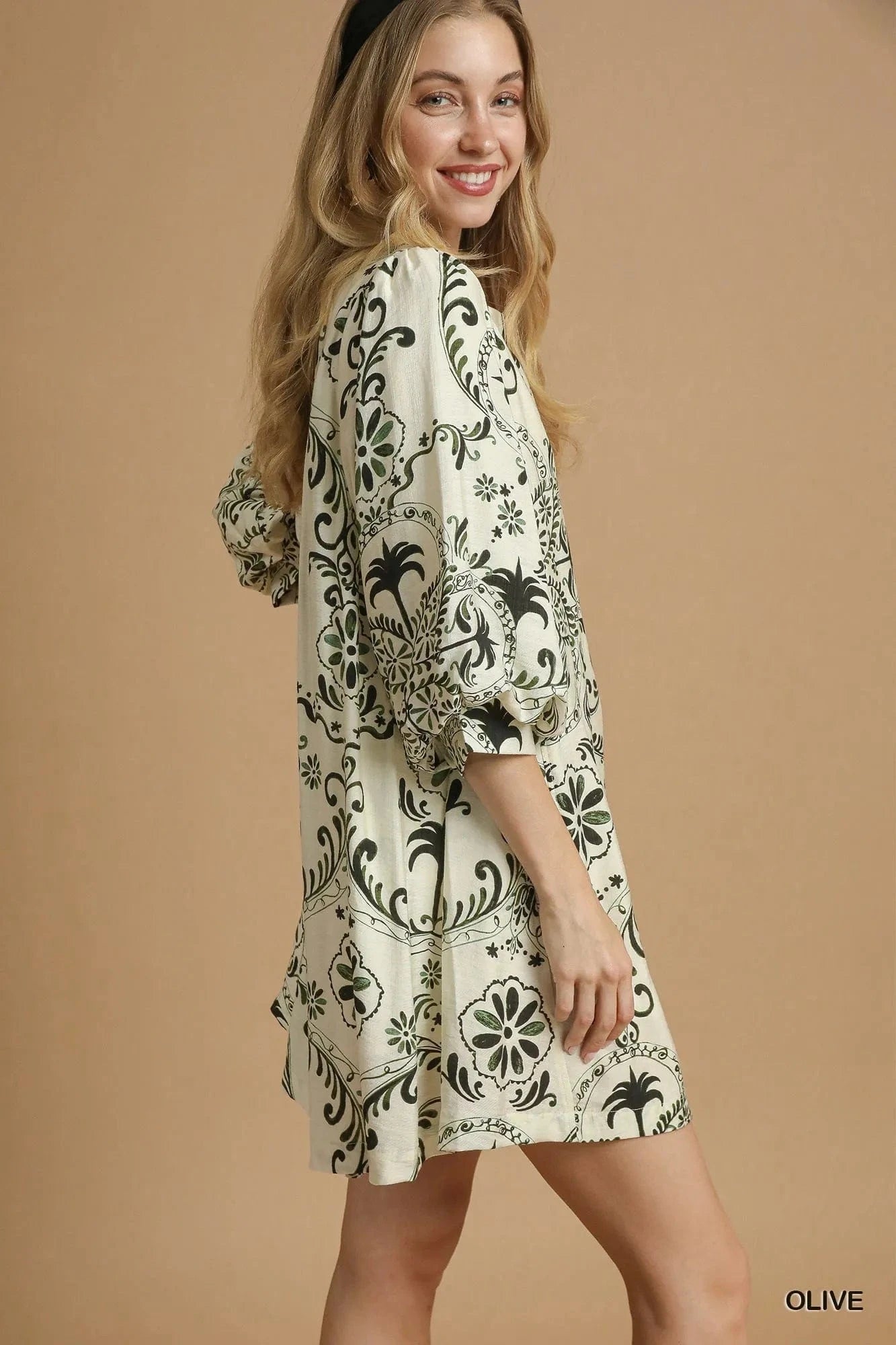Umgee Boho Printed Balloon Sleeve Mini Dress - Fashorio