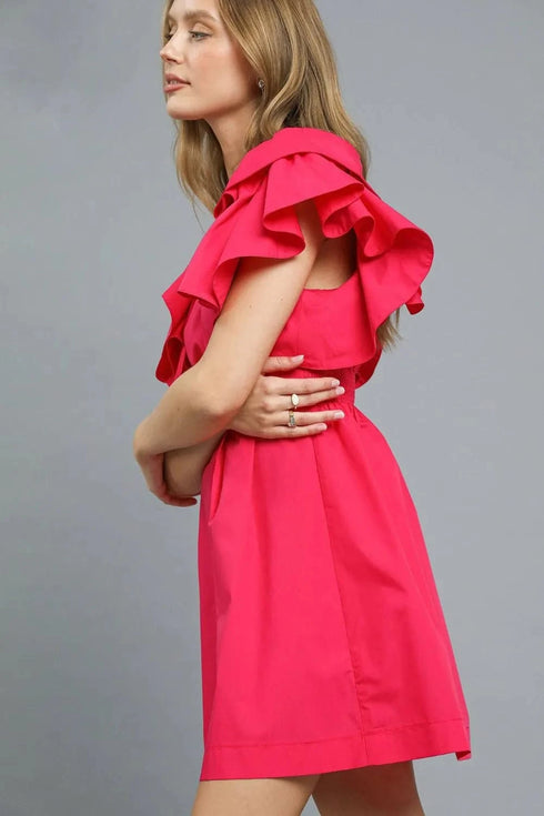 Umgee Double Ruffle Sleeve Fit and Flare Dress - Fashorio