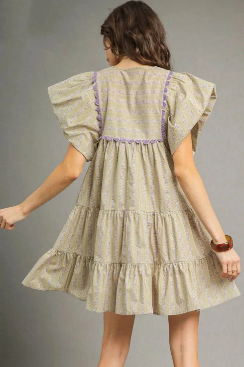 Umgee Floral Ruffled Cap Sleeve Tiered Mini Dress - Fashorio
