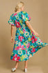 Umgee Full Size Tiered Floral Print Notched Puff Sleeve Midi Dress Plus Size - Fashorio