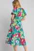 Umgee Full Size Tiered Floral Print Notched Puff Sleeve Midi Dress Plus Size - Fashorio