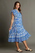 Umgee Full Size Two Tone Border Print Ruffle Cap Sleeve Midi Dress Plus Size - Fashorio