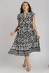 Umgee Full Size Two Tone Border Print Ruffle Cap Sleeve Midi Dress Plus Size - Fashorio