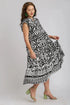 Umgee Full Size Two Tone Border Print Ruffle Cap Sleeve Midi Dress Plus Size - Fashorio
