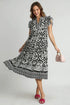 Umgee Full Size Two Tone Border Print Ruffle Cap Sleeve Midi Dress Plus Size - Fashorio