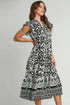 Umgee Full Size Two Tone Border Print Ruffle Cap Sleeve Midi Dress Plus Size - Fashorio