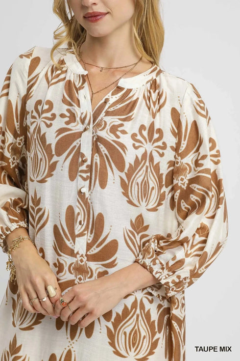 Umgee Mix Abstract Floral Print Midi Dress - Fashorio