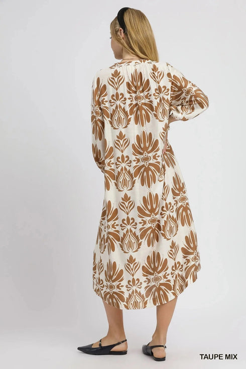 Umgee Mix Abstract Floral Print Midi Dress - Fashorio