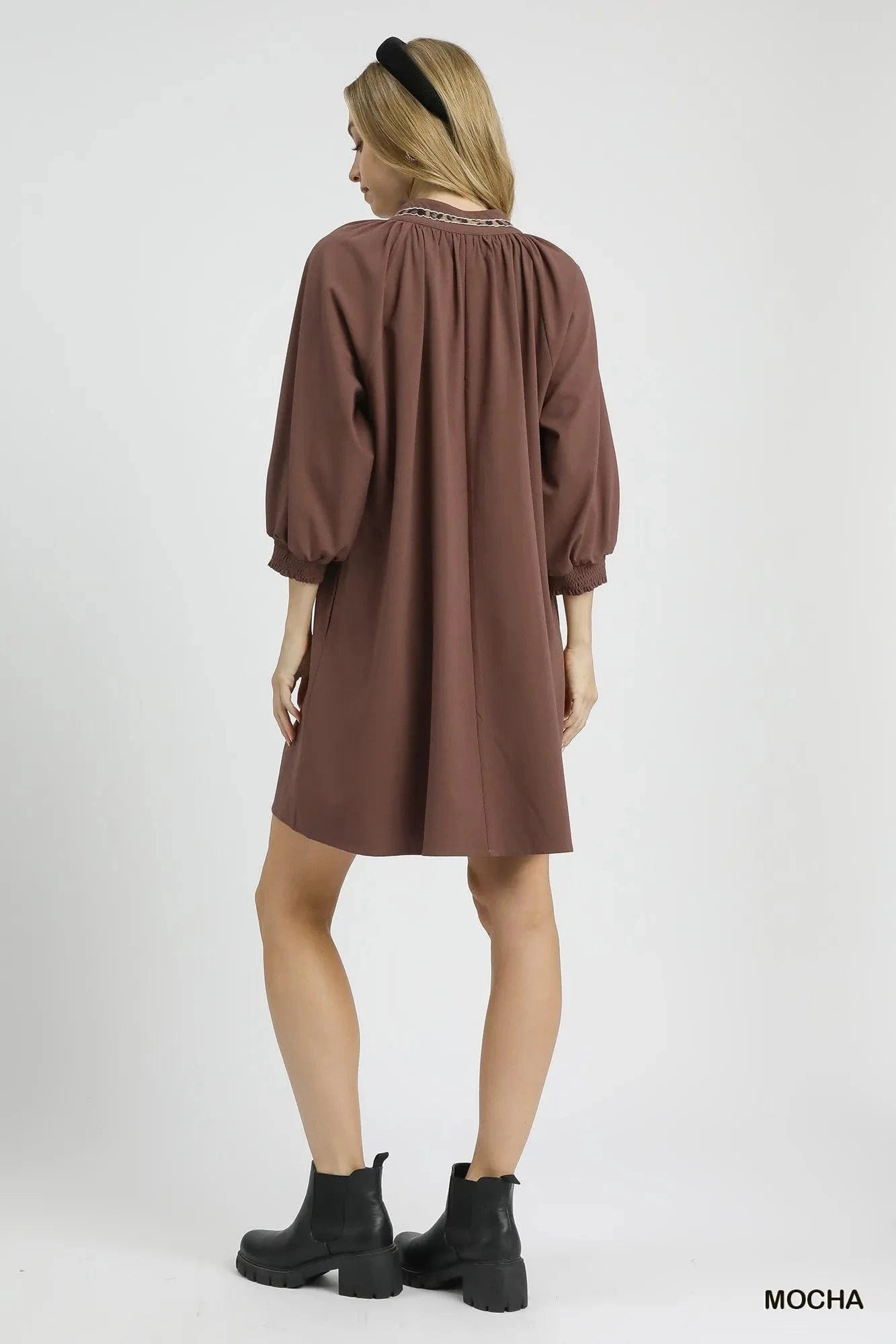 Umgee Notched Shift Dress with Trim Detail - Fashorio