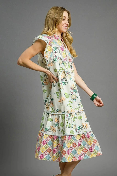 Umgee Patchwork Garden Midi Dress - Fashorio