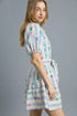 Umgee Printed Tie Waist Puff Short Sleeve Mini Dress - Fashorio