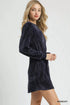 Umgee Velour Drawstring Mini Dress with Long Sleeves - Fashorio