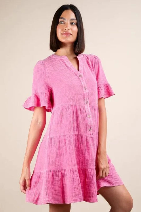 VERY J Plus Size Mineral Washed Woven Mini Dress - Fashorio