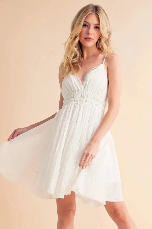 Aemi+Co Lace Detail Mini Cami Dress White - Fashorio