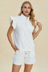 Double Take Full Size Texture Flounce Sleeve Top and Shorts Set White - Fashorio