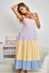 BiBi Color Block Tiered Gingham Dress YELLO SAGE BLUE PURP - Fashorio