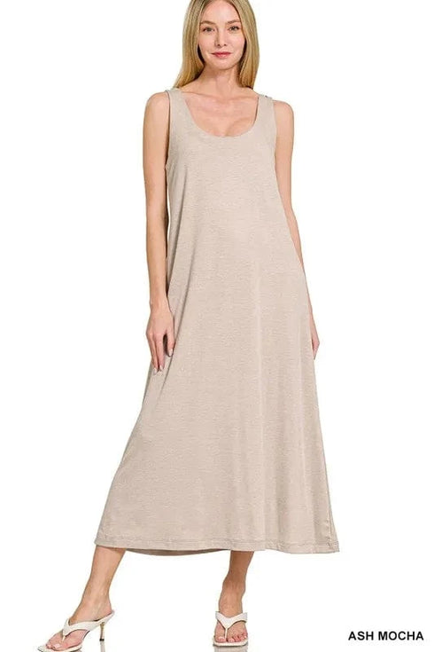 Zenana French Terry Twisted Strap Midi Dress - Fashorio