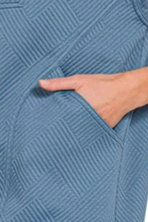 Zenana Textured Knit Jacquard Quarter Zipper Mini Dress - Fashorio