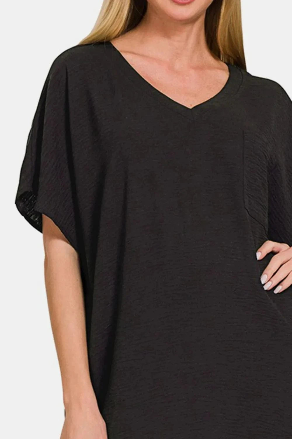 Zenana V-Neck Tee Dress with Pockets - Fashorio