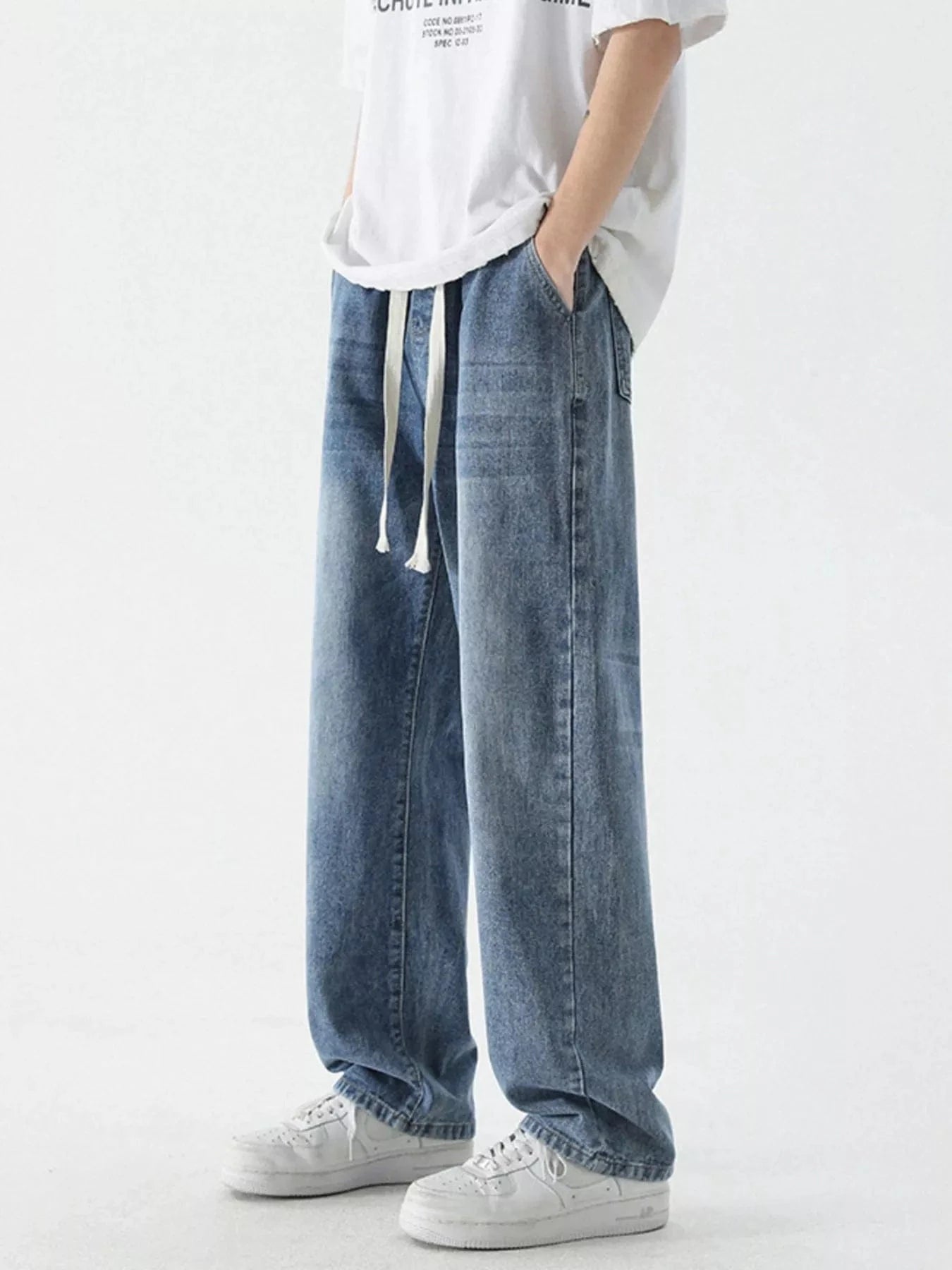 Men's Full Size Wide Leg Relaxed Fit Vintage Wash Jeans Plus Size Dusty Blue - Fashorio