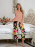 Fashorio Dusty Pink / S Round Neck Top and Printed Pants Lounge Set