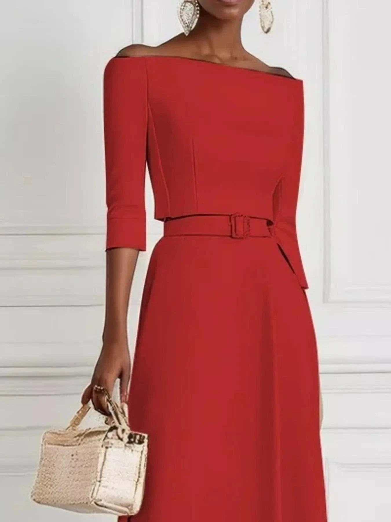 Elegant Off-Shoulder Belted Maxi Dress - Fashorio