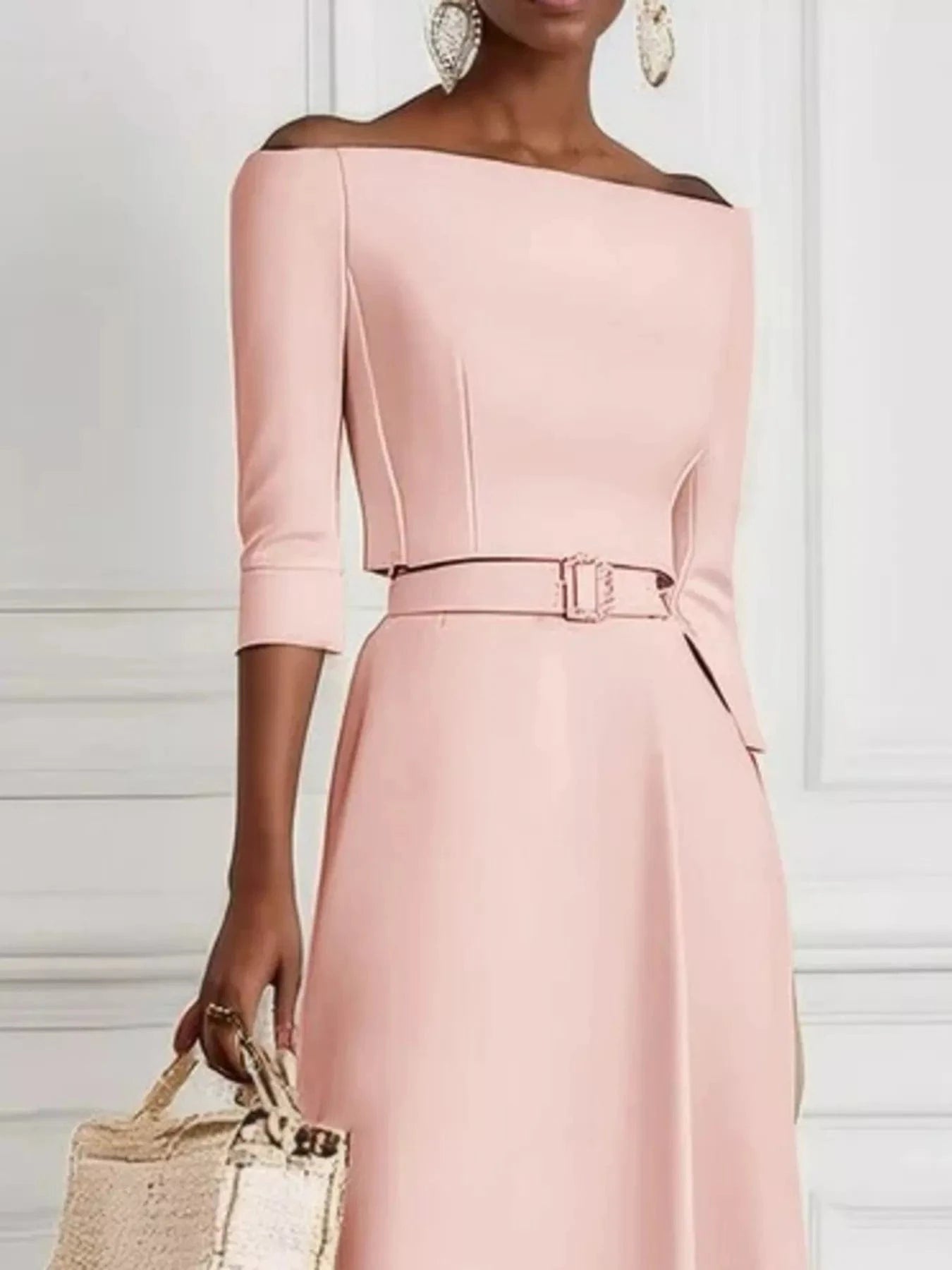 Elegant Off-Shoulder Belted Maxi Dress - Fashorio