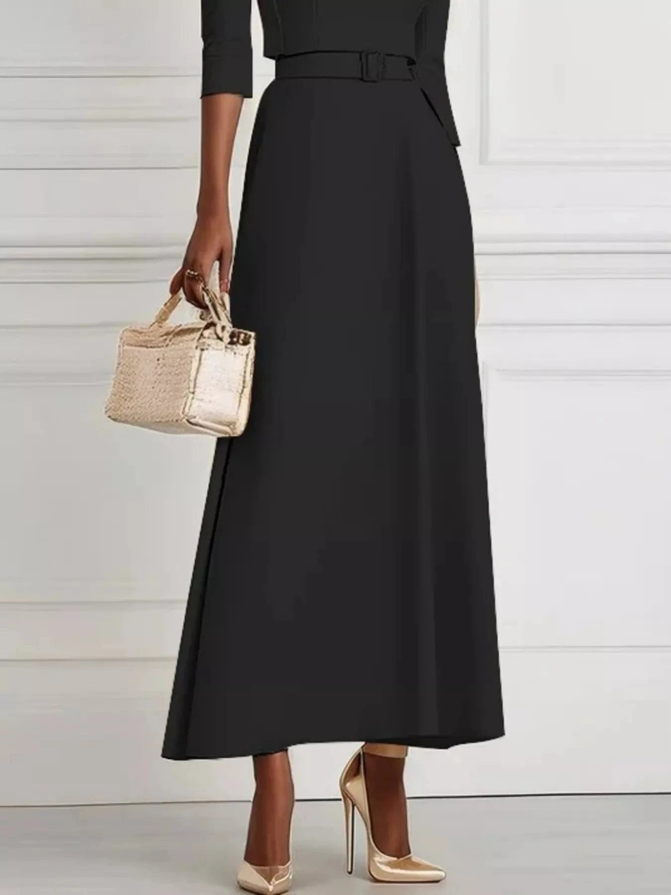 Elegant Off-Shoulder Belted Maxi Dress - Fashorio