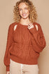POL Cable Knit Cutout Long Sleeve Sweater Fired Brick - Fashorio