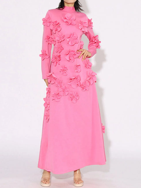 Fashorio Floral Applique Long Sleeve Maxi Dress